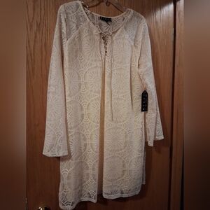Bluet Lace Dress Long Bell Sleeve Tie Vneck Hobo Whimsical Sz 16 Lined 20 Armpit